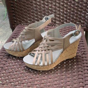 Franco Sarto Taupe Cork Wedge strappy Sandals Size 8M